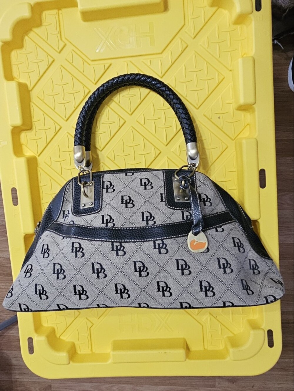 Dooney & Bourke Gray Monogram Satchel with Black Trim